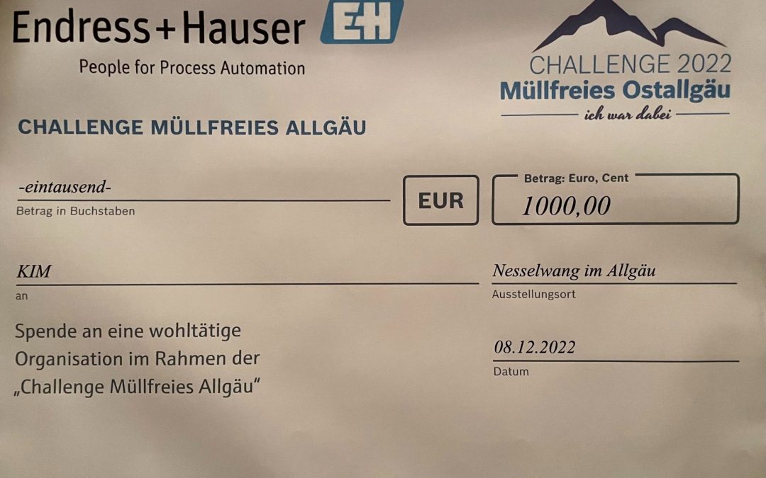 Endress+Hauser Wetzer GmbH & Co.KG spendet 1.000 Euro an „KIM“
